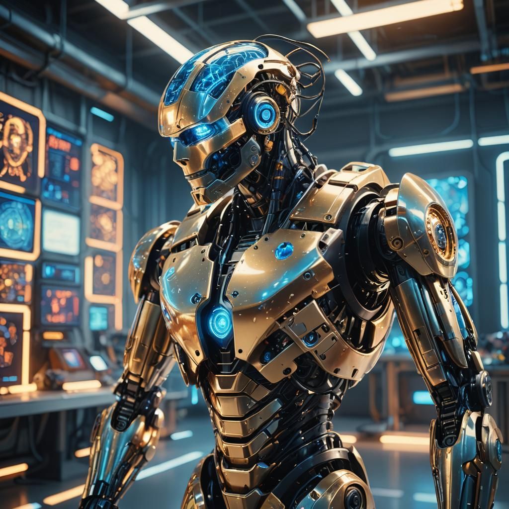 Futuristic Robot in Lab: Concept Art