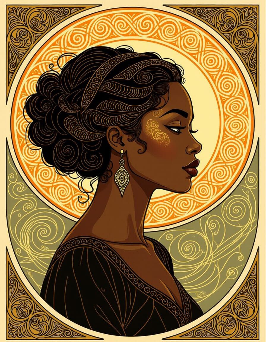 Art Nouveau Woman with Metallic Filigree Hair