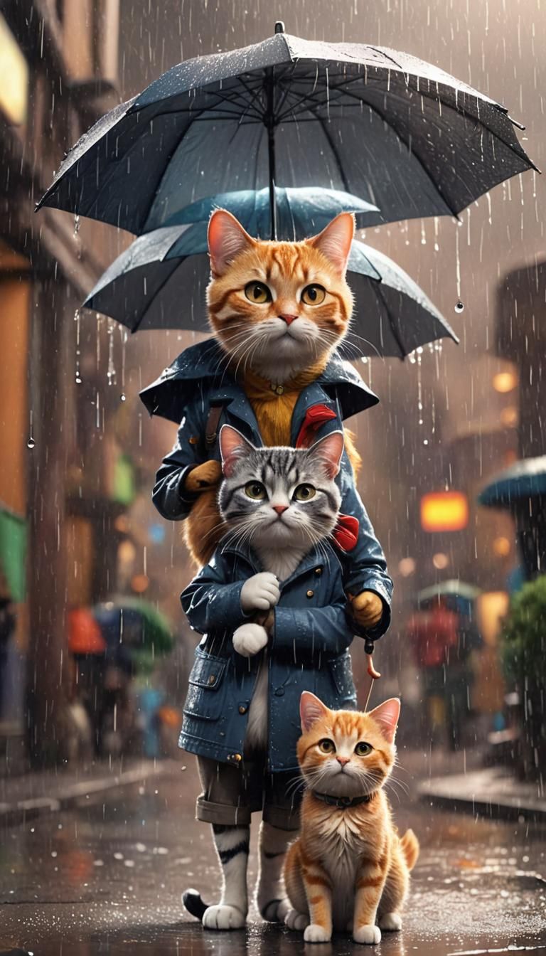 Family Shelters Cute Cat from Rain: Pixar-Style 3D Animation