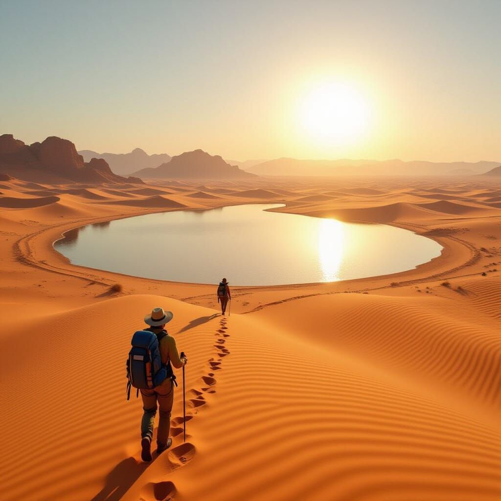 Desert Hiker Pursues Mirage Under Blazing Sun