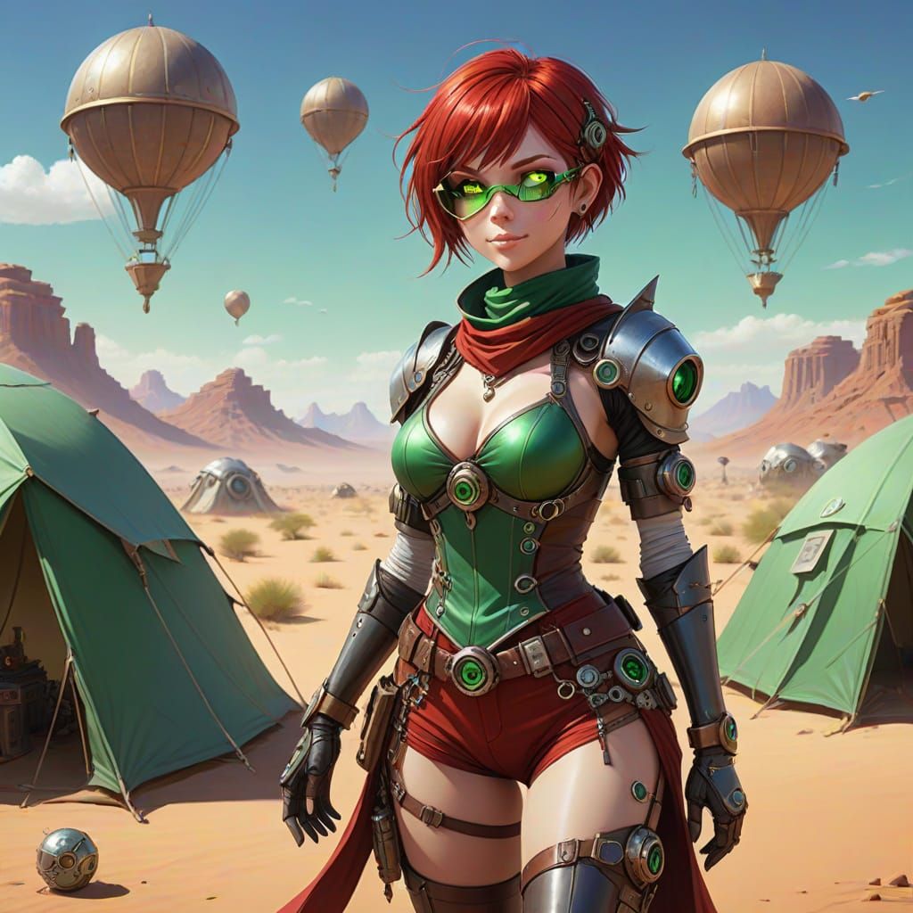 Steampunk Cyborg Wind Mage in Barren Desert