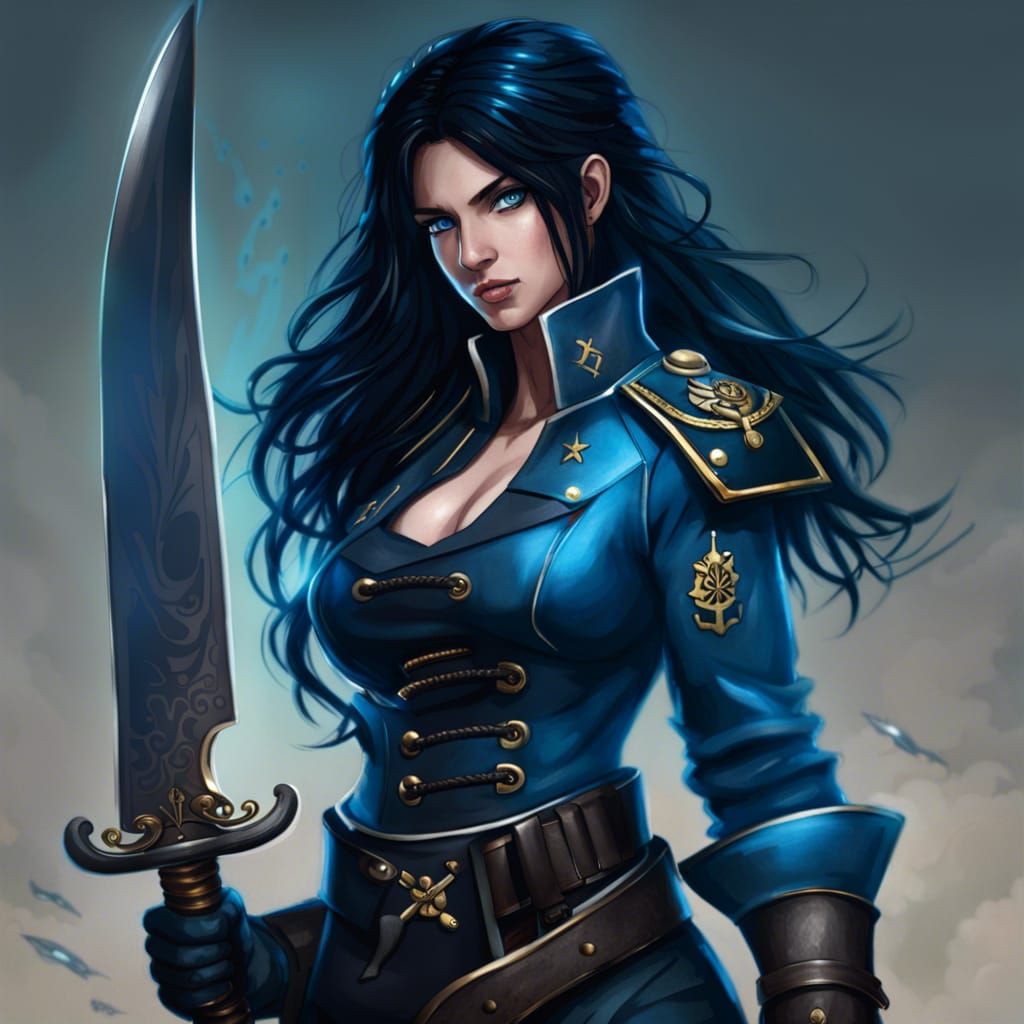 Powerful Warrior Woman with Water Blade, Detailed Art