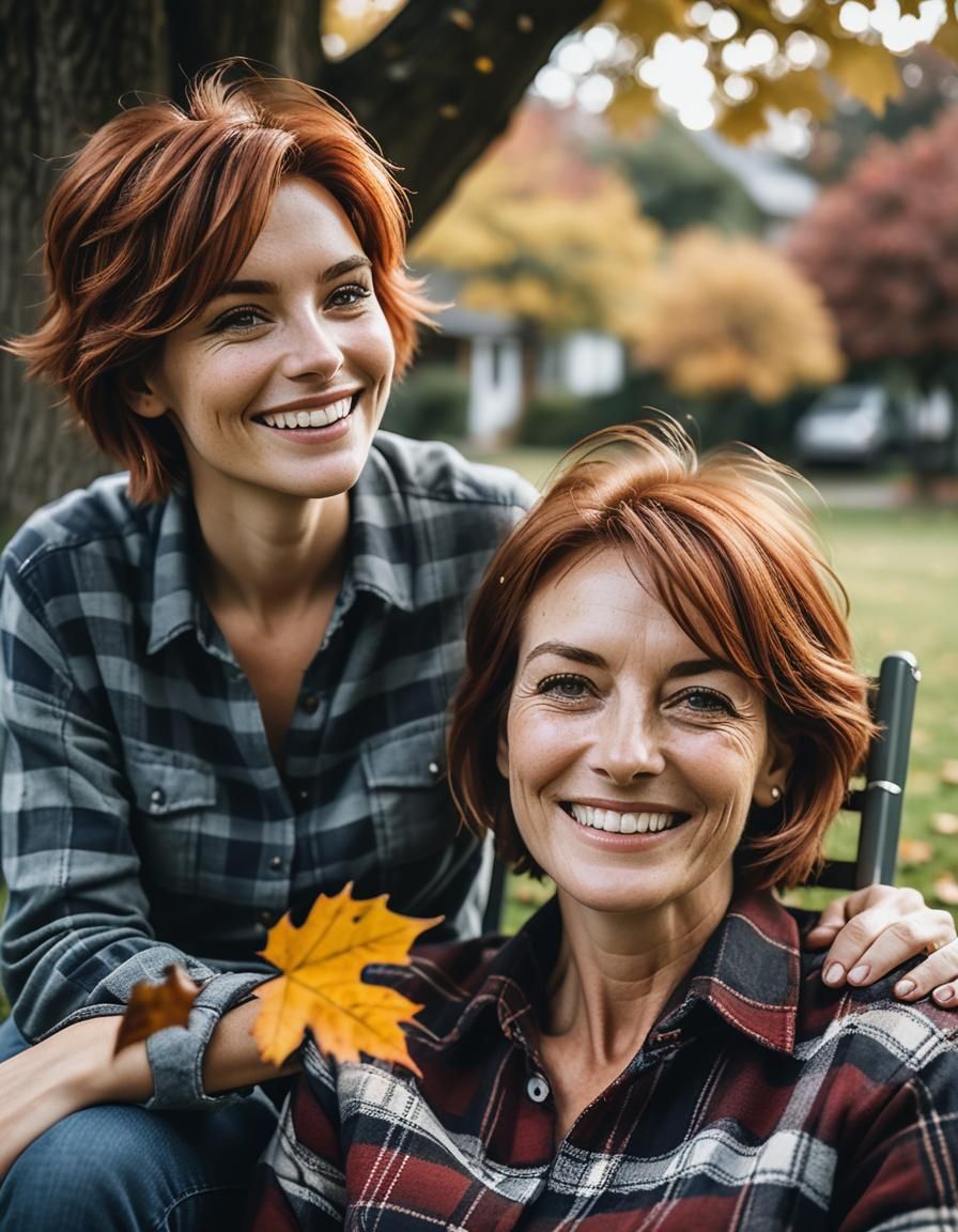 Autumn Portrait of Two Women Under Tree
