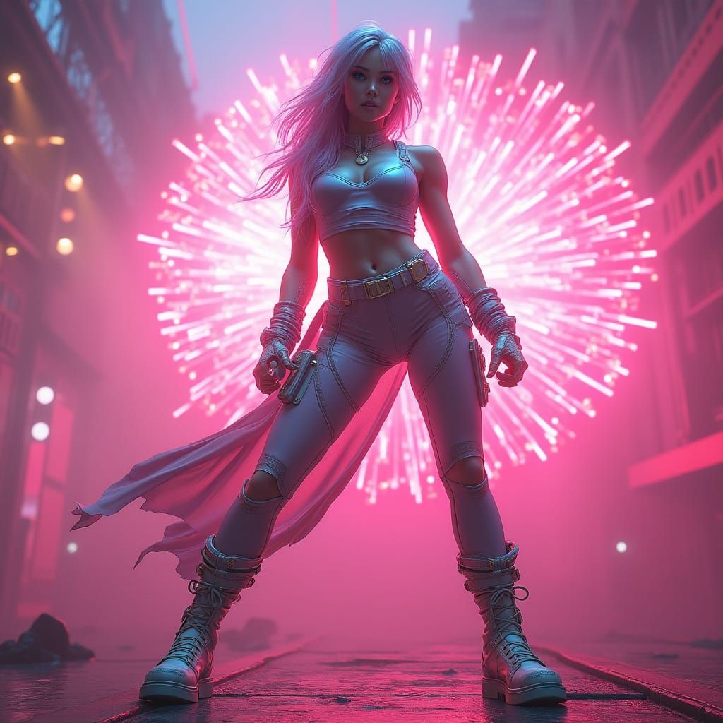Vigilante Goddess in Neon Punk Rock Splendor