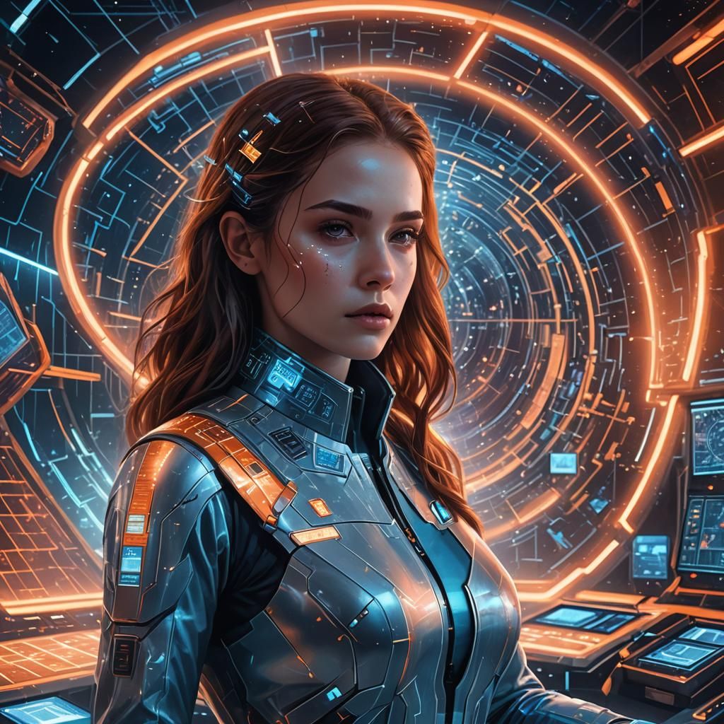 Futuristic Girl Solving Quantum Equations: Concept Art