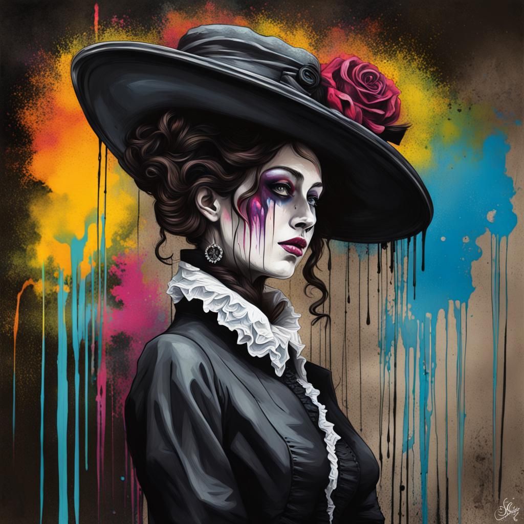 Mourning Victorian Woman in Graffiti Art Style