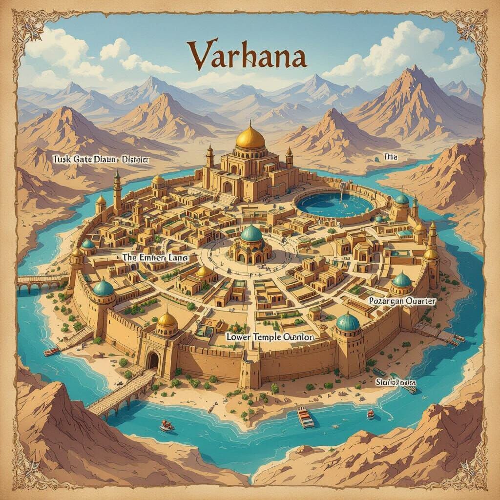 Fantasy Parchment Map of Varkana in Sasanian Style