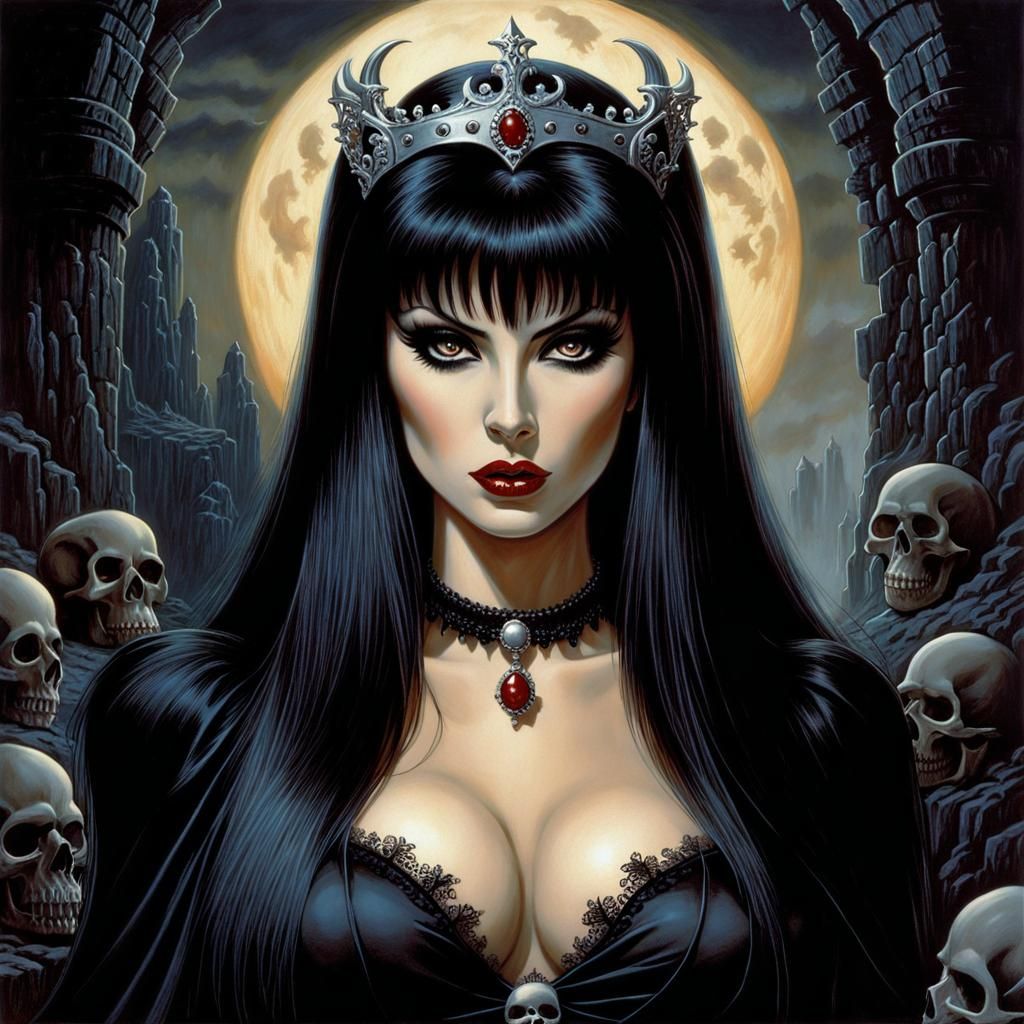 Elvira Vampire in Dark Fantasy Oil Painting