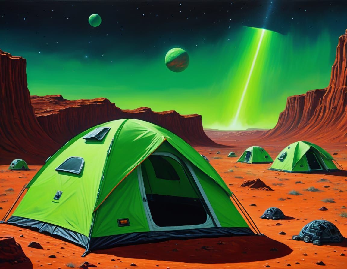 Alien Camping on Mars as Impasto Oil Painting