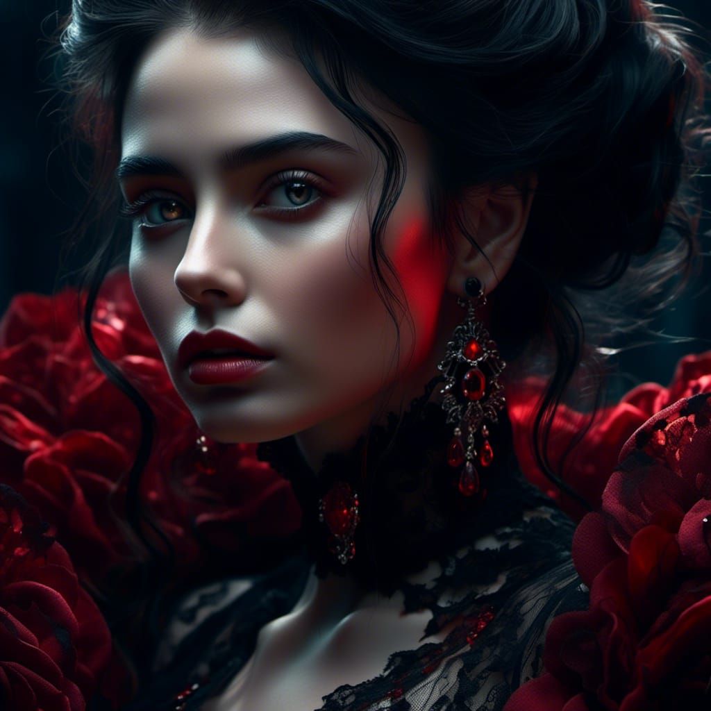 Vampire Queen Portrait in Hyperrealism Style