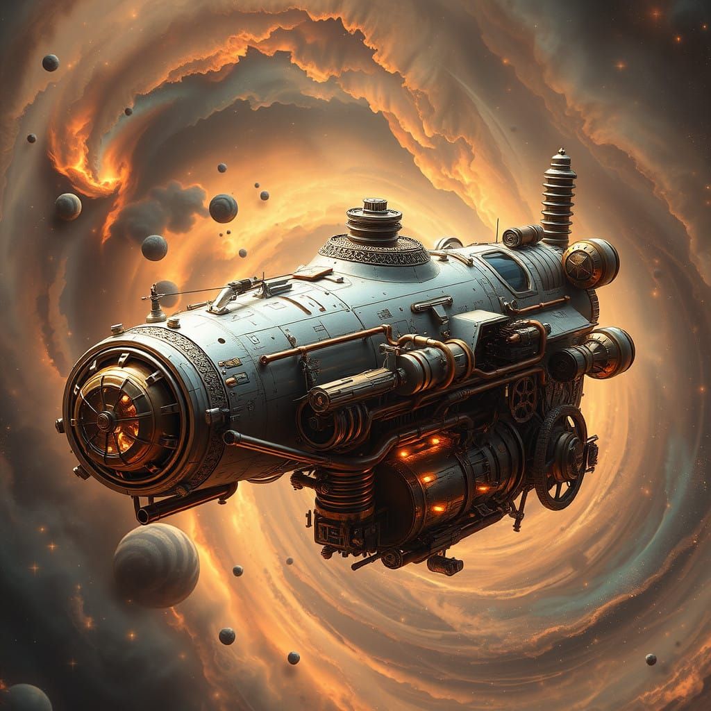 Industrial Futuristic Starship in Dreamlike Nebula