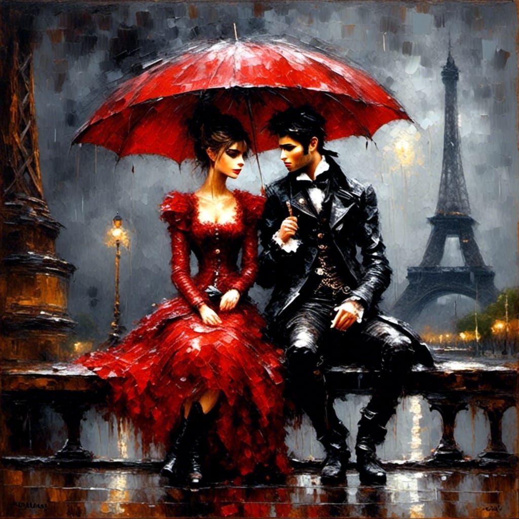 Romantic Lesbian Couple in Paris: Pre-Raphaelite Painting