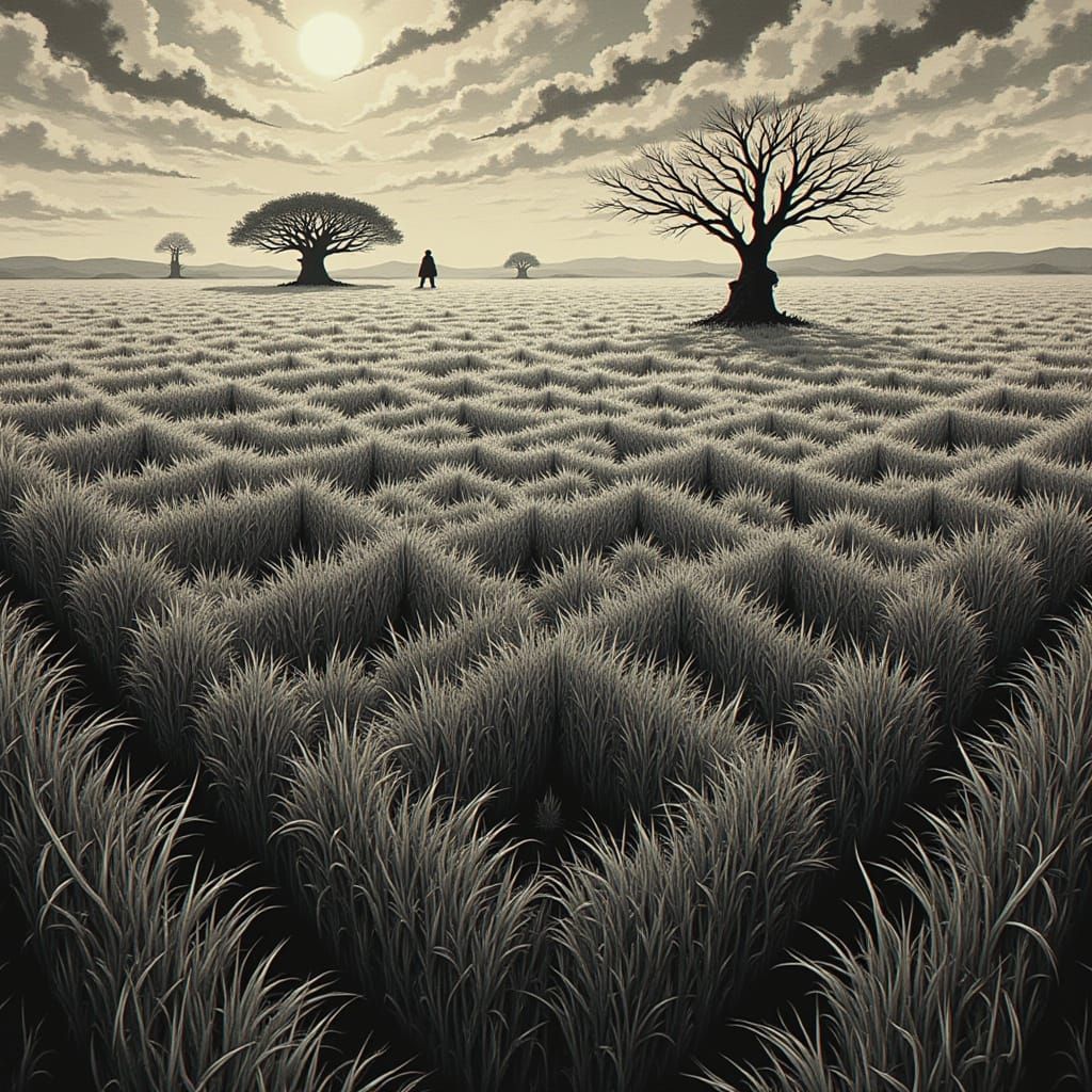 Eerie Crop Circle Monster in Liminal Noir Style