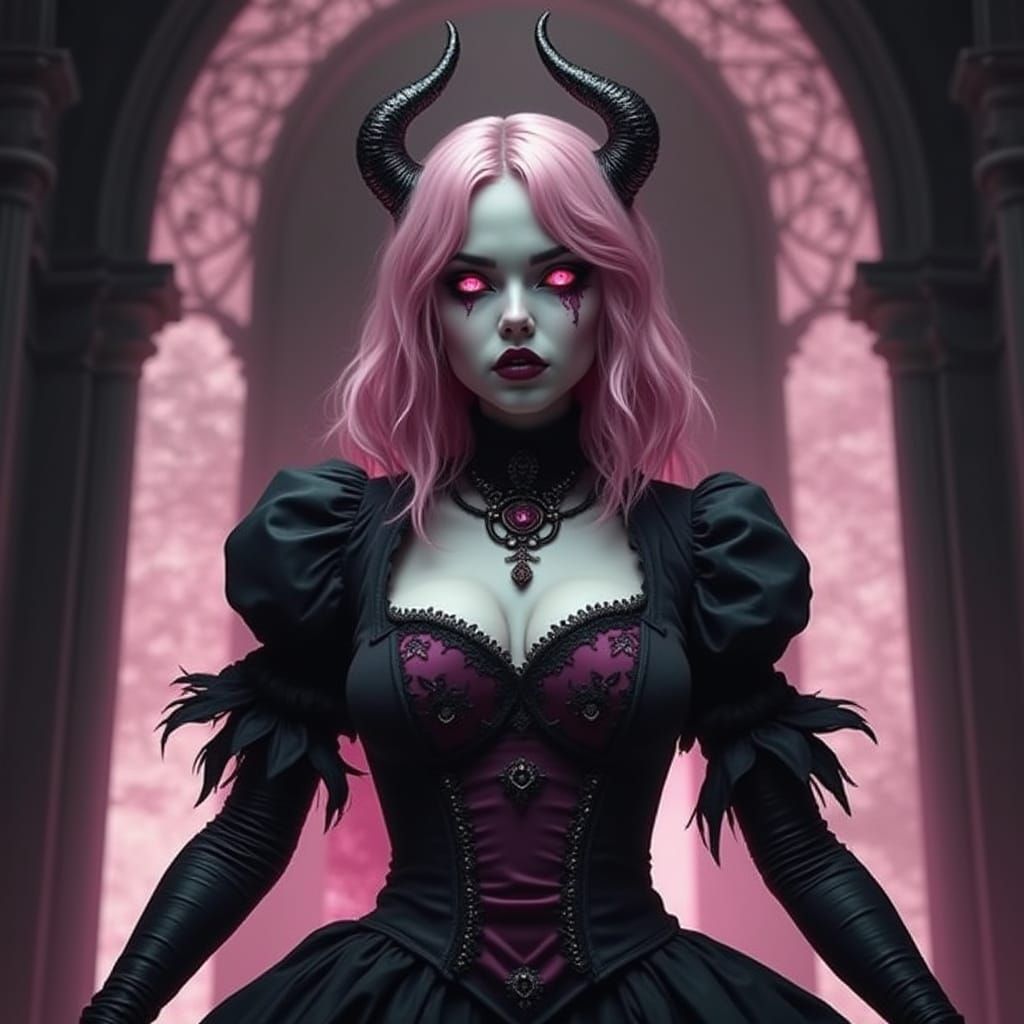 Pink-Eyed Gothic Girl: Digital Matte Painting