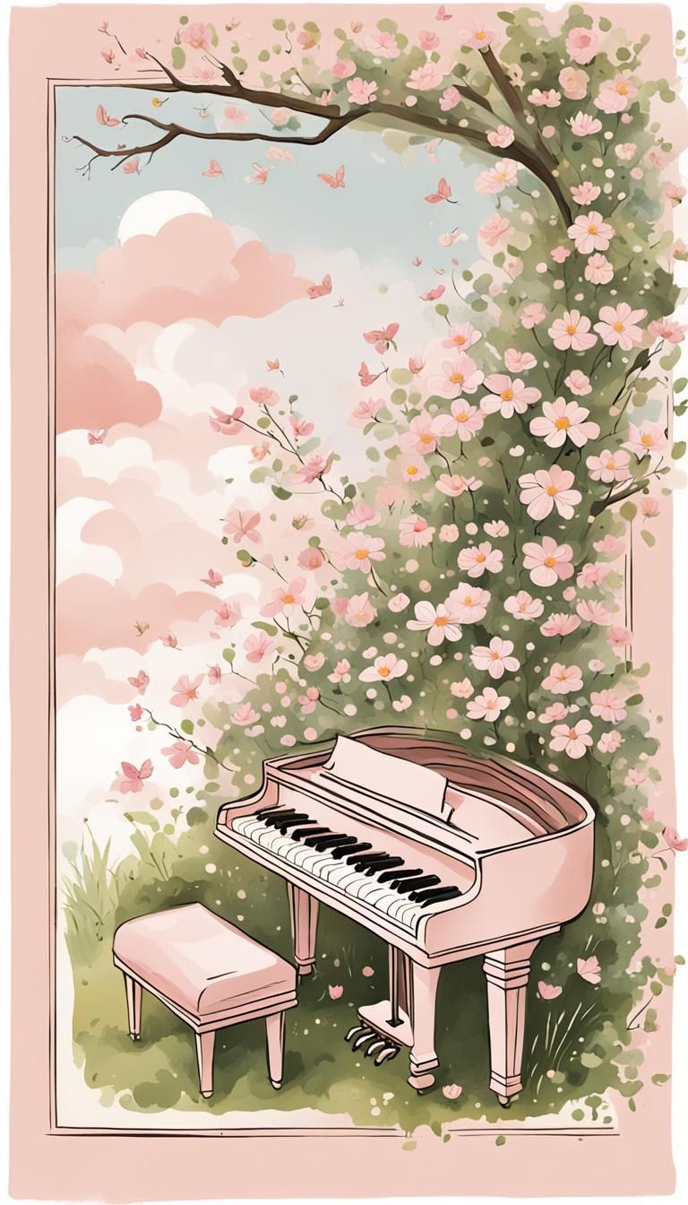 Serene Storybook Piano with Floral Branch