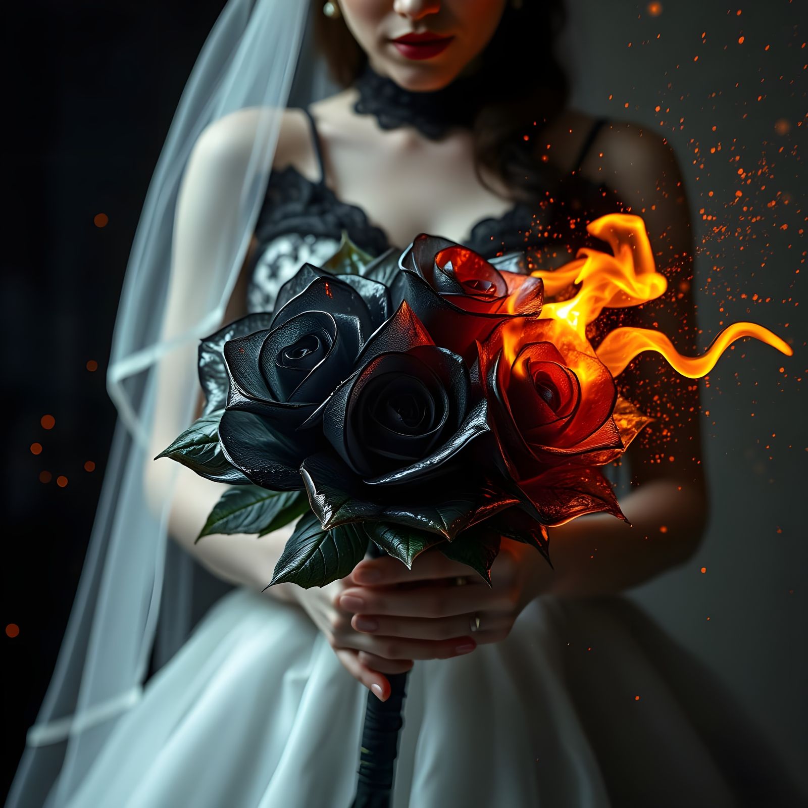 Goth Bride with Black Ice Rose Bouquet