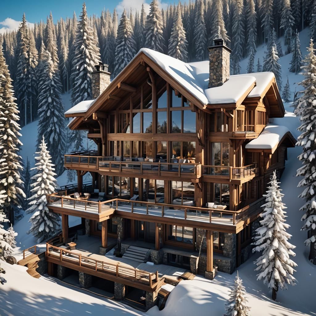 Ski chalet log mansion