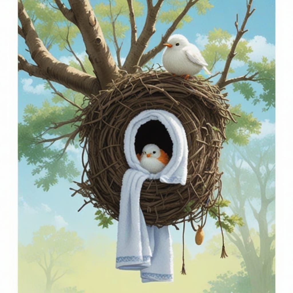 Whimsical Birds' Nest in a Tree