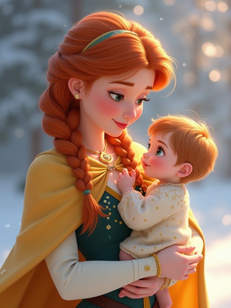 Tender Fairy Tale Moment, Princess Anna with Baby Son