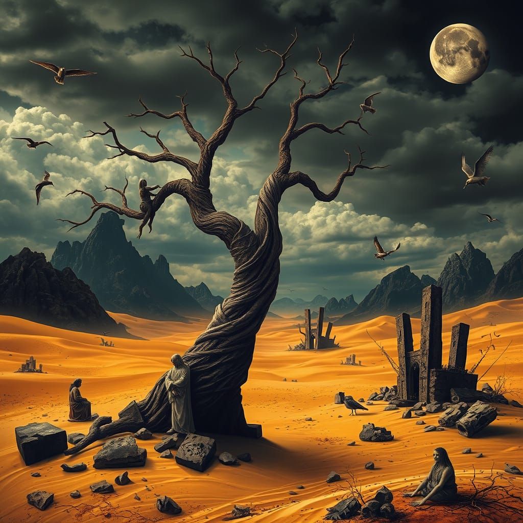 Surreal Desert Landscape: Dreamlike Cosmic Wonder