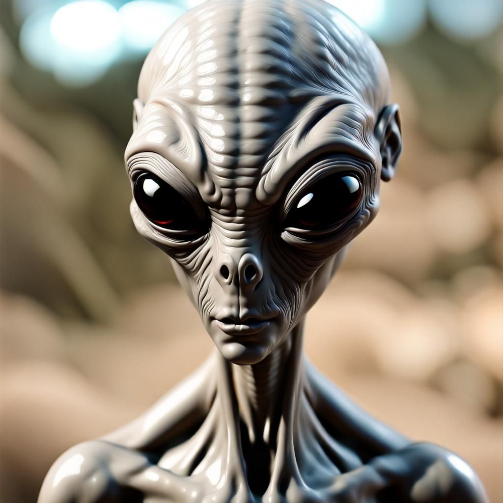 Hyperrealistic 3D Portrait of a Grey Alien
