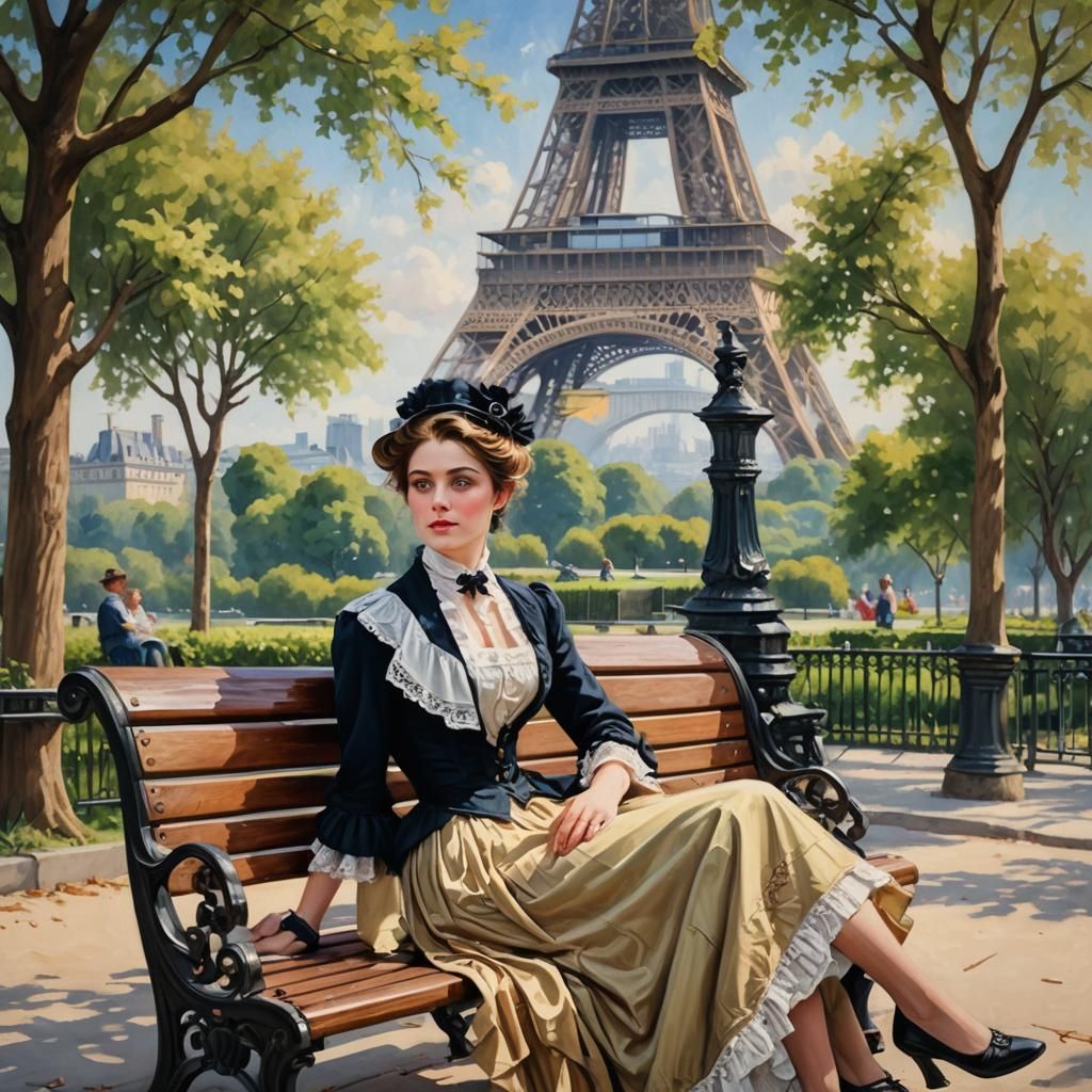 Victorian Woman in Paris, Oil Painting