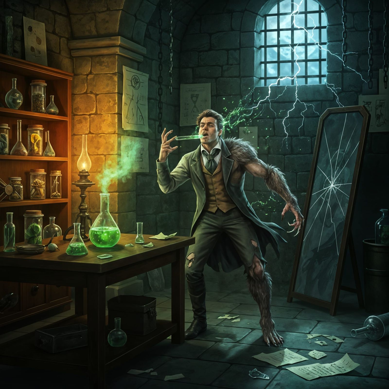 Dark Fantasy Transformation: Man Becomes Beast in Lab