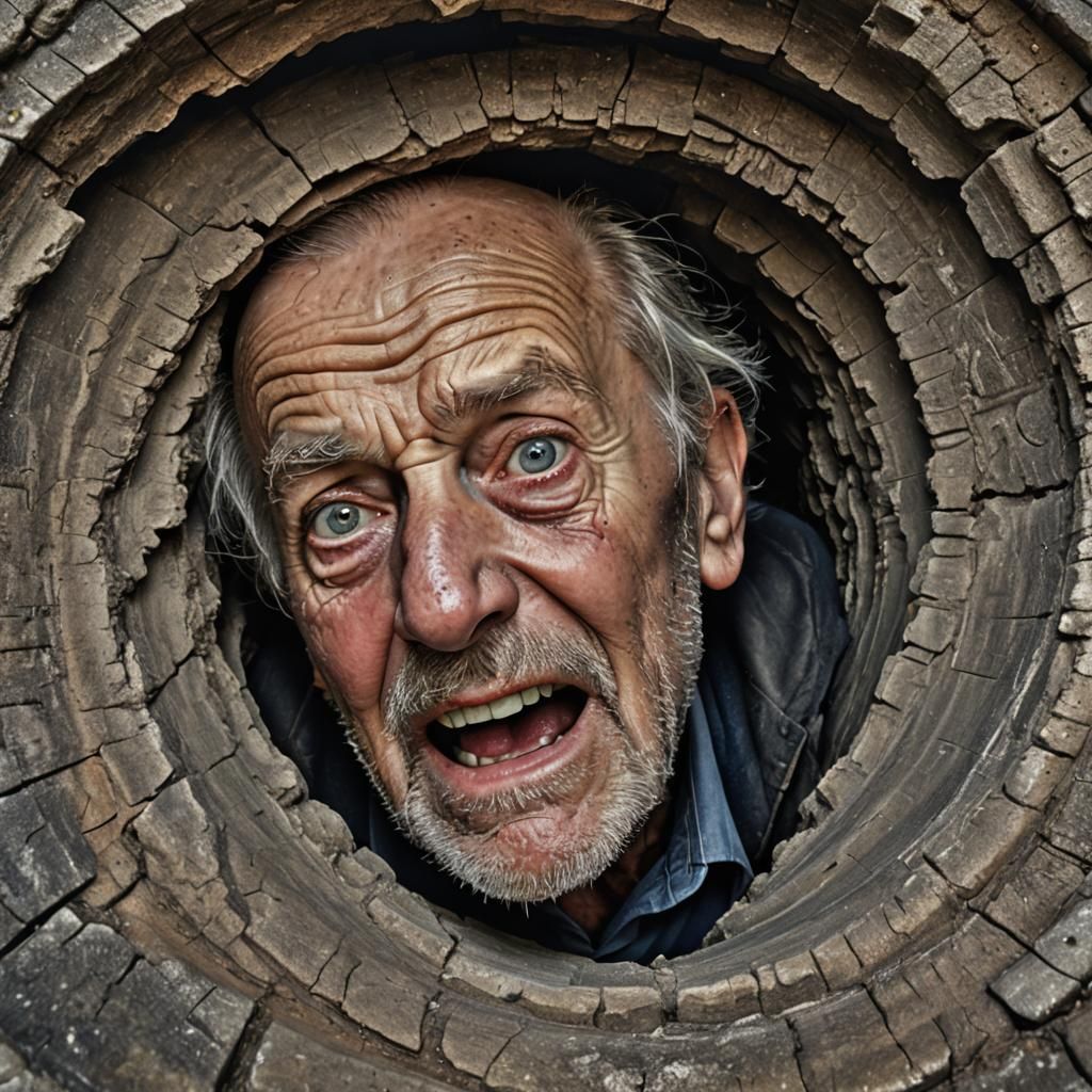 Scared Old Man Sucked into Warped Hole