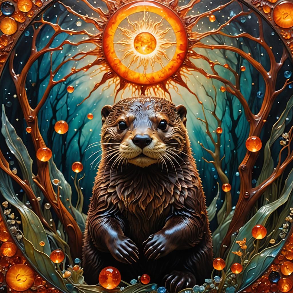Encaustic Otter in Carnelian Dreamworld, Trompe L'Oeil Art