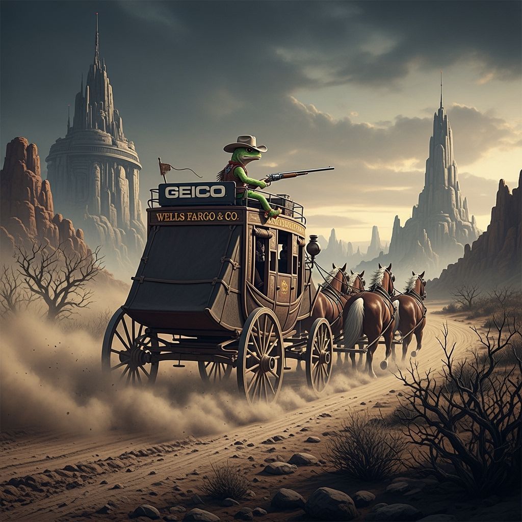 GEICO Gecko Rides Shotgun on Wells Fargo Stagecoach