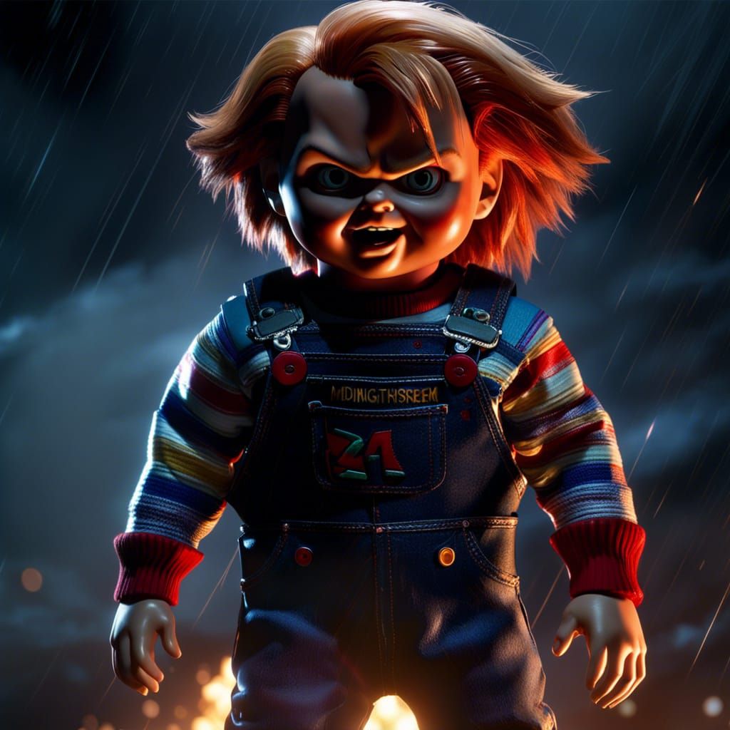 Detailed Chucky Action Pose in Horror Style