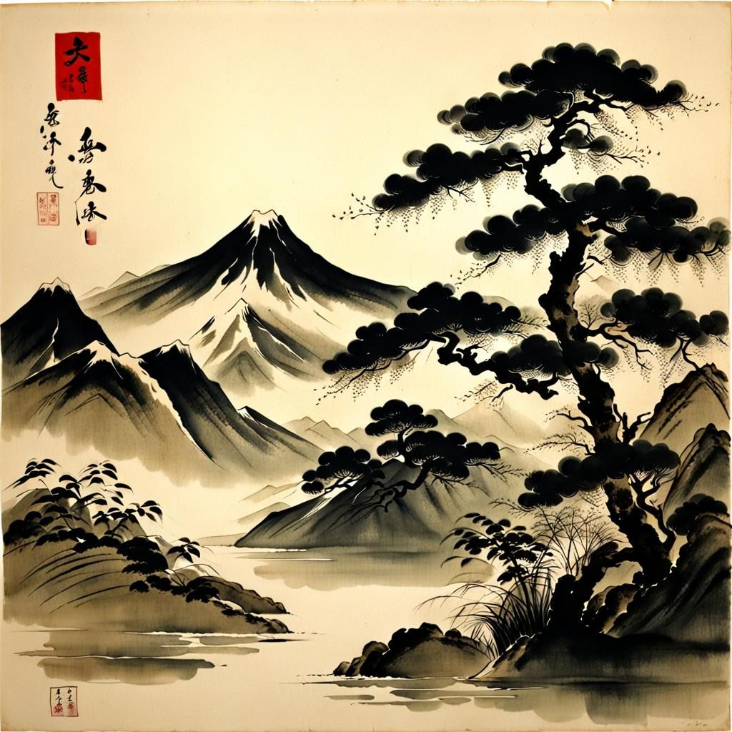 Japanese Ink Wash Painting in Sesshu Toyo Style