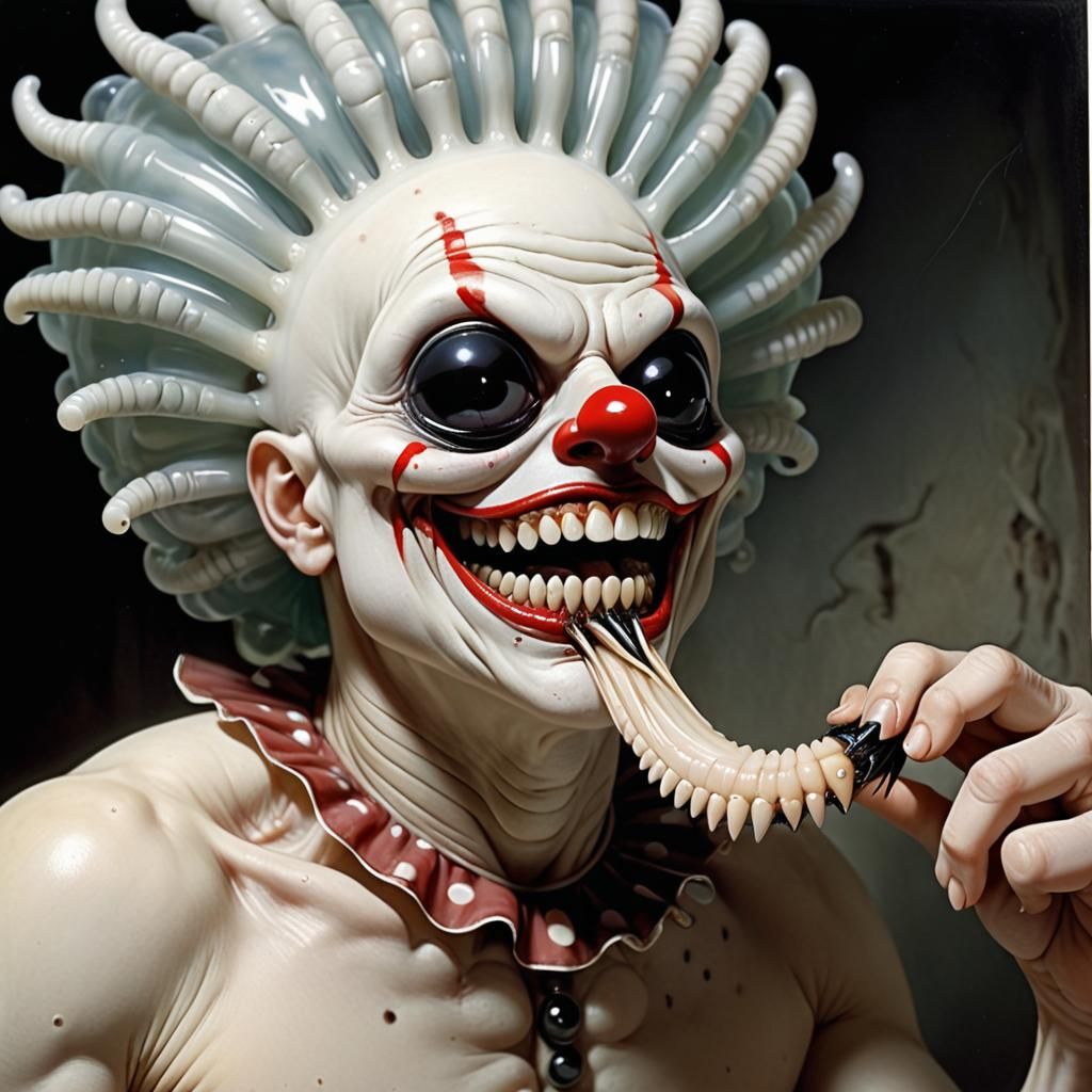 Alien Clown with Needle Teeth in Frazetta Style