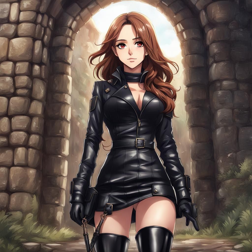 Woman in Leather at Burg Niederfalkenstein: Anime Style