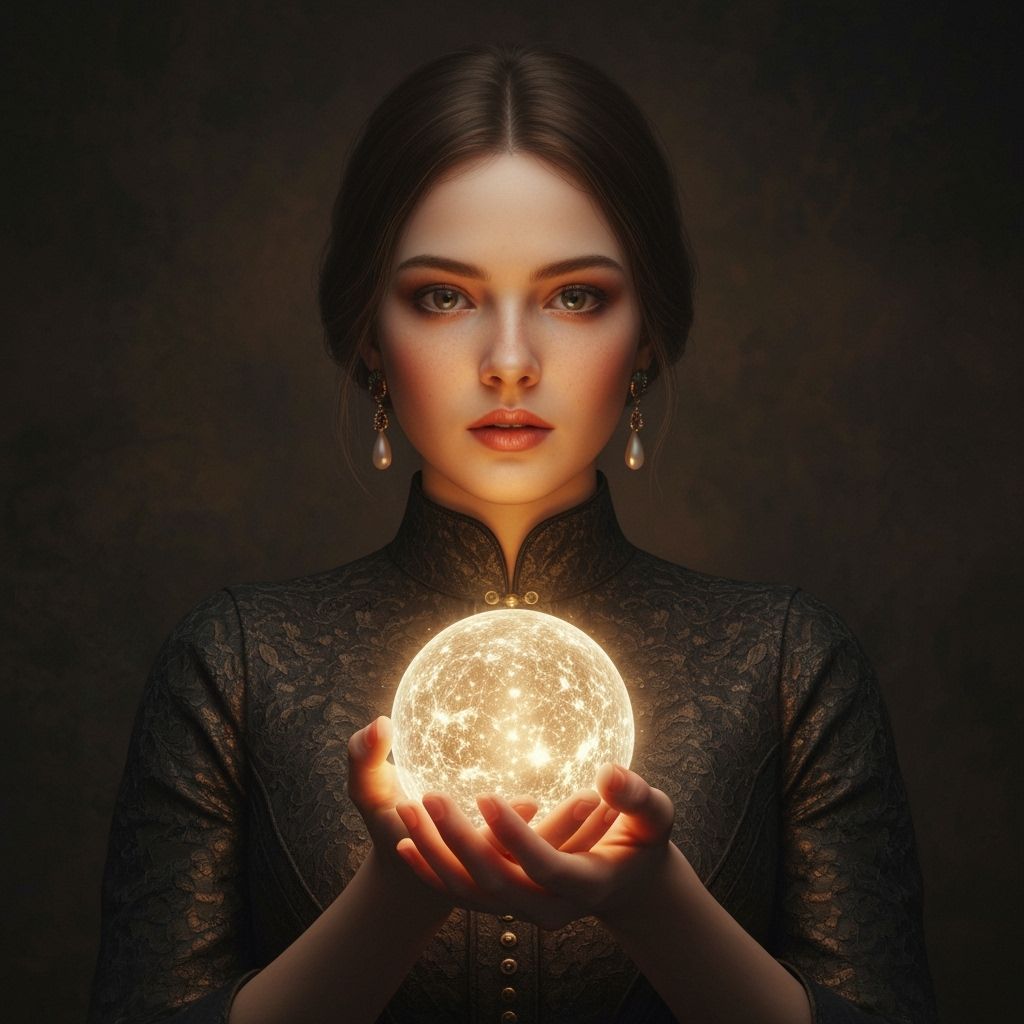 Woman with Luminous Sphere in Dreamlike Realism