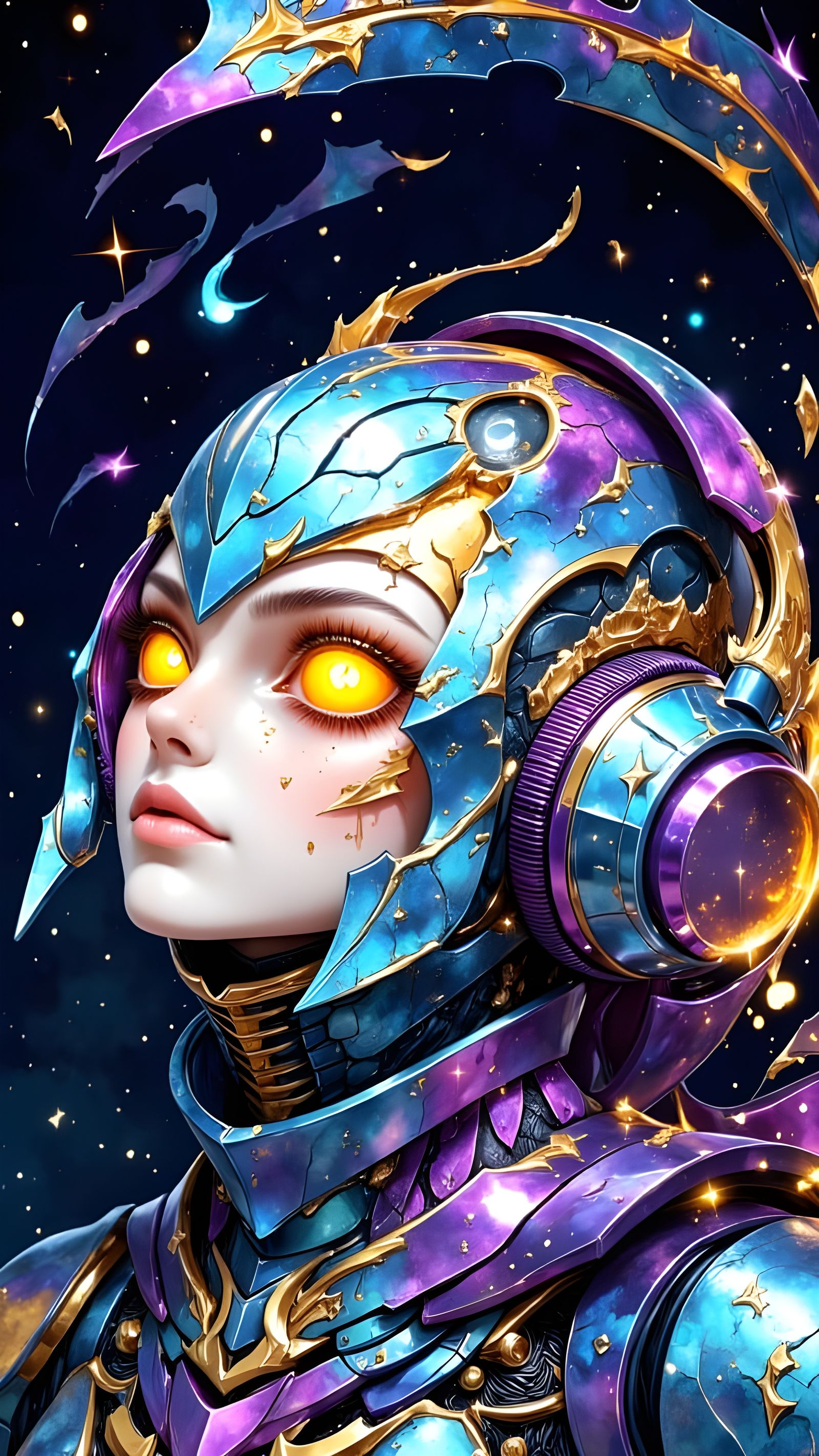 Anime Knight with Glowing Eyes and Unique Helmet