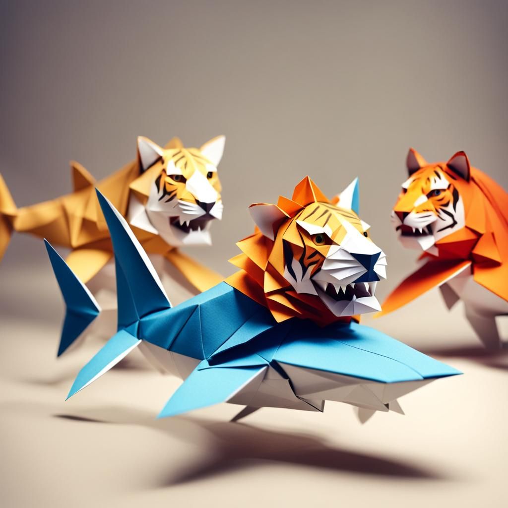 Shark Lion Tiger Hybrid in Origami Style