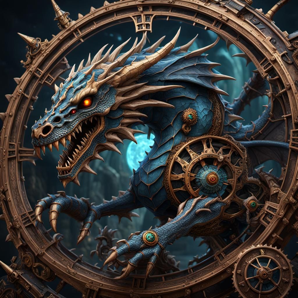 Clockwork Reaper Dragon in Detailed Digital Painting Style