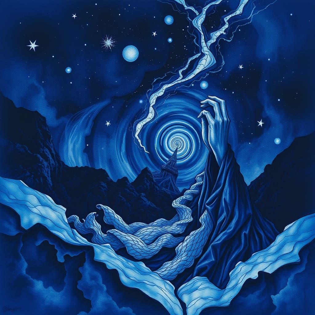 Dream Labyrinth: Surrealist Ink Art on Parchment