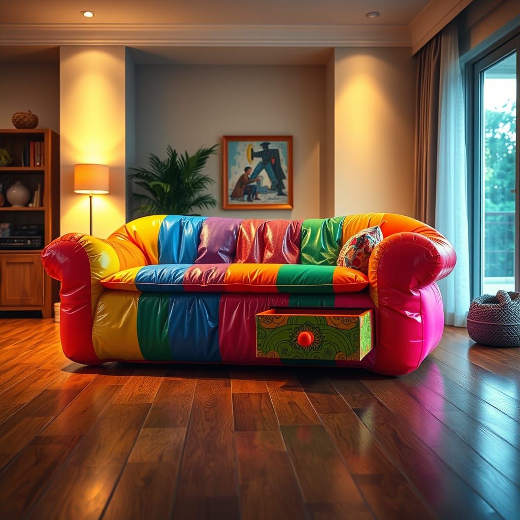 Rainbow Inflatable Sofa with Drawer Details in Cozy Living R...