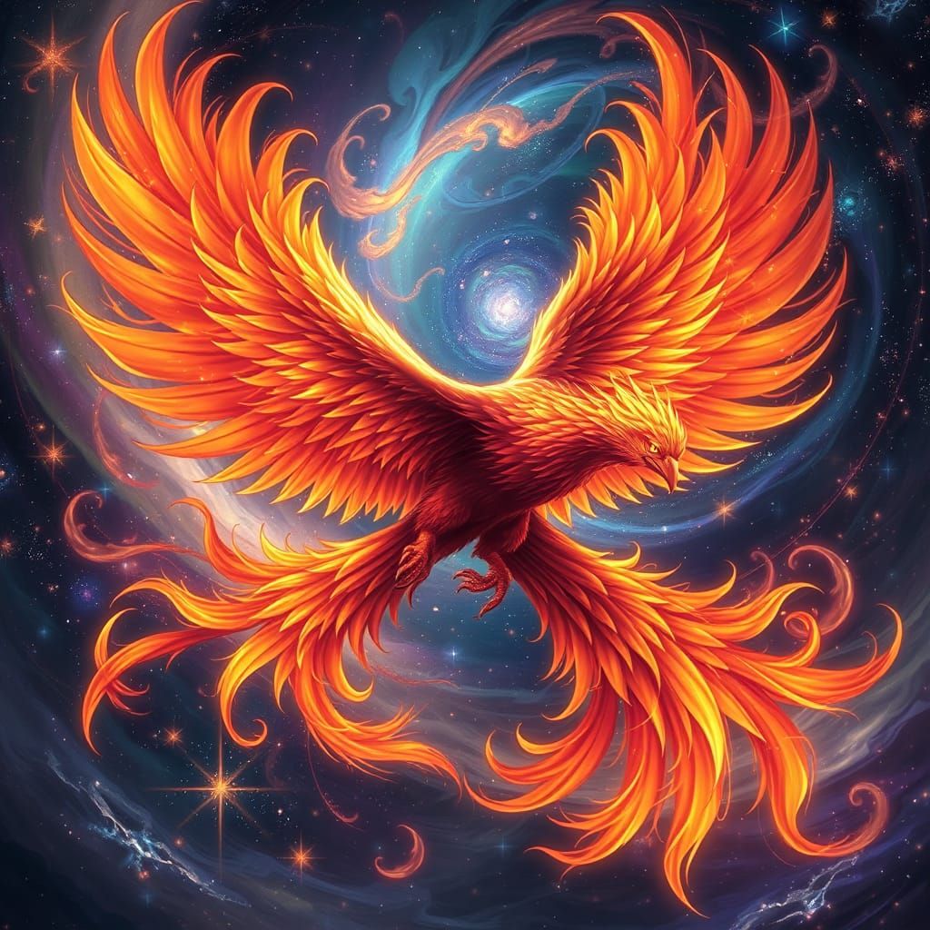 Cosmic Phoenix Soaring Through Galaxy of Stars
