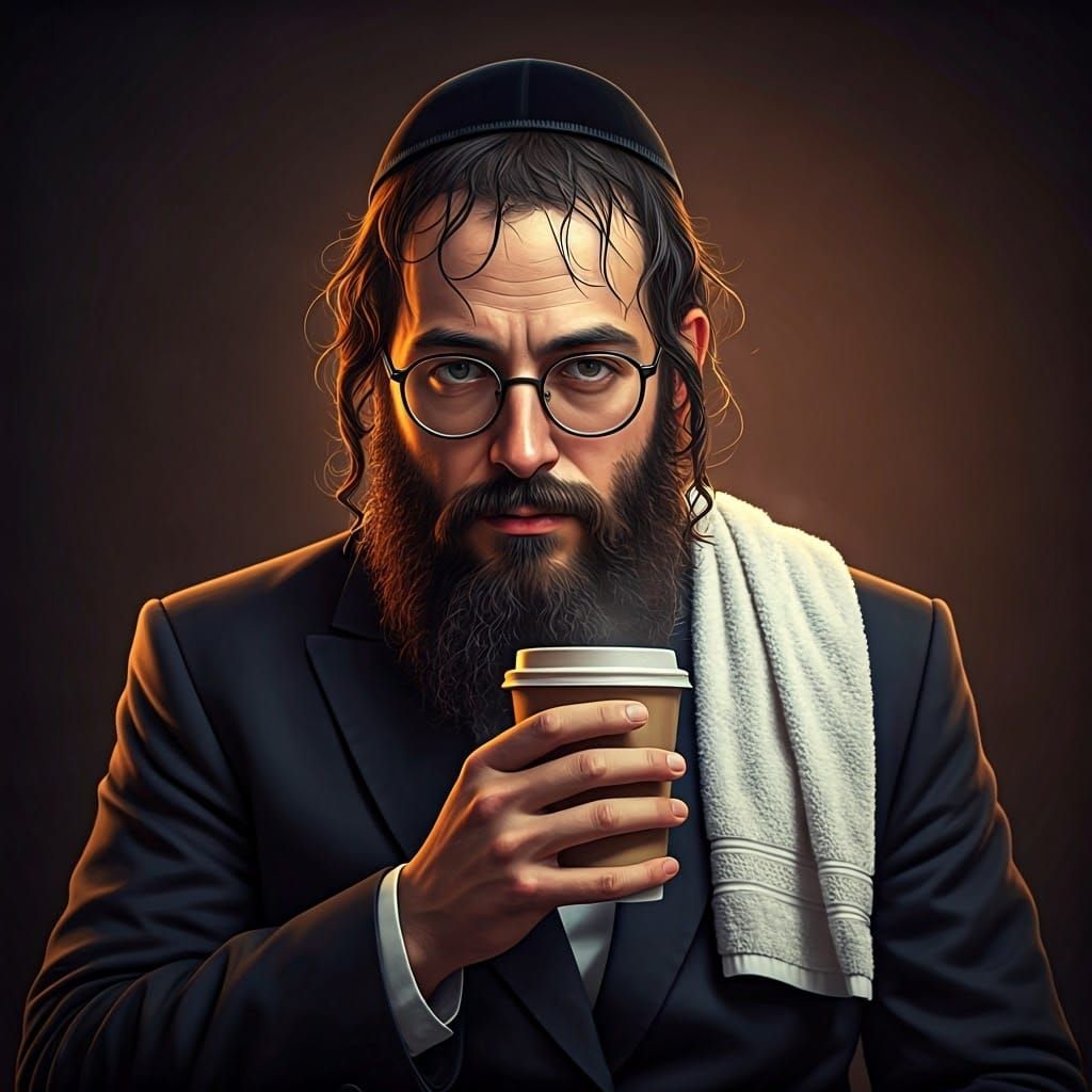 Hasidic Man Portrait with Furry Shtreimel, Anime Style