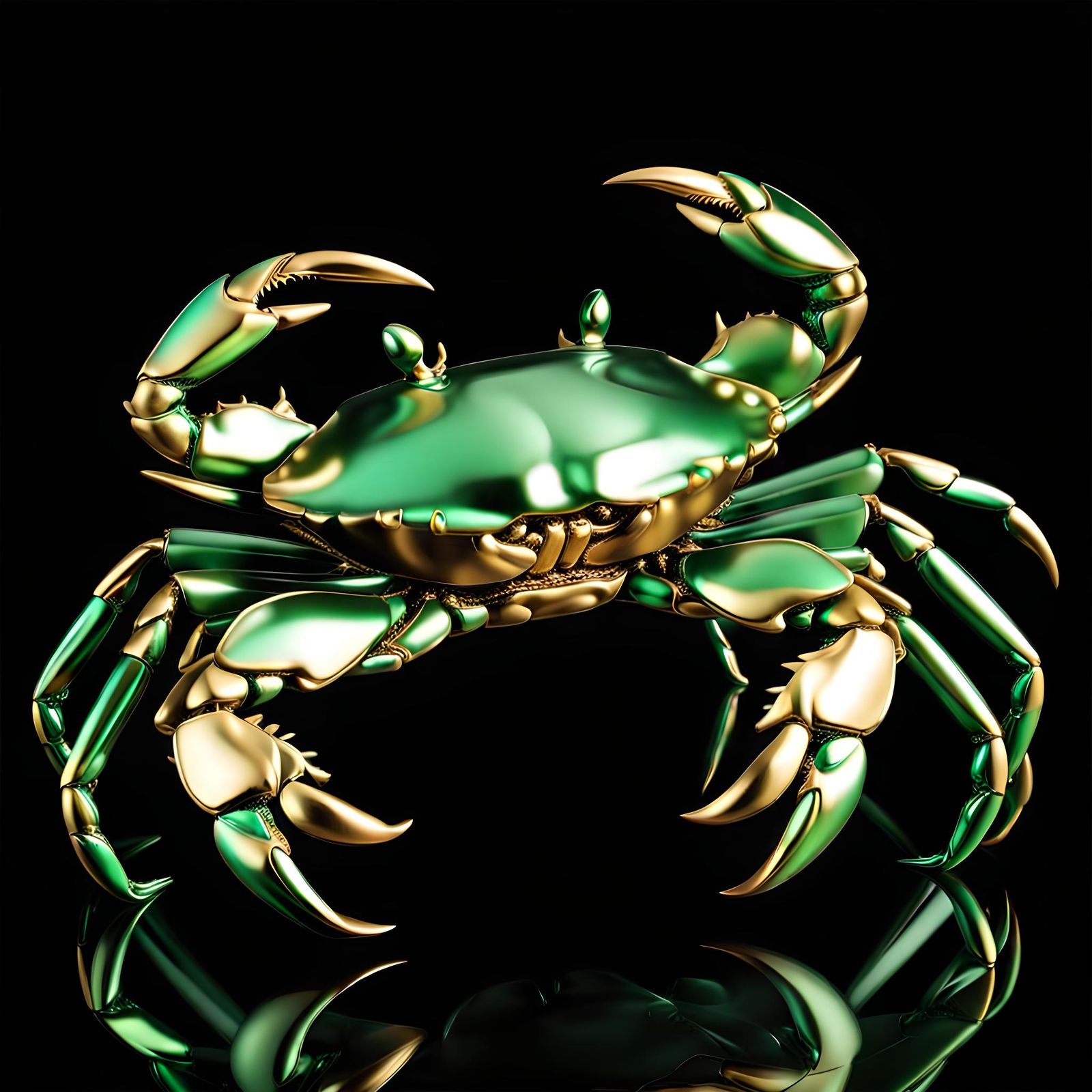 Liquid Metal Crab: Gold and Green on Black