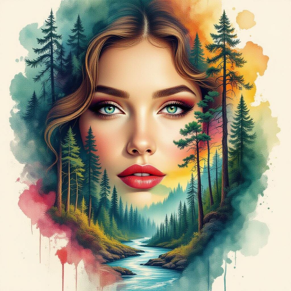 Baroque Woman: Forest and Rivers in Retrofuturism Style