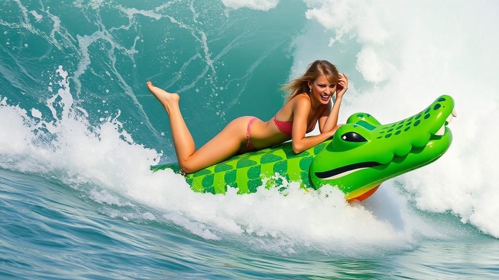 Riding an Alligator on a Giant Wave