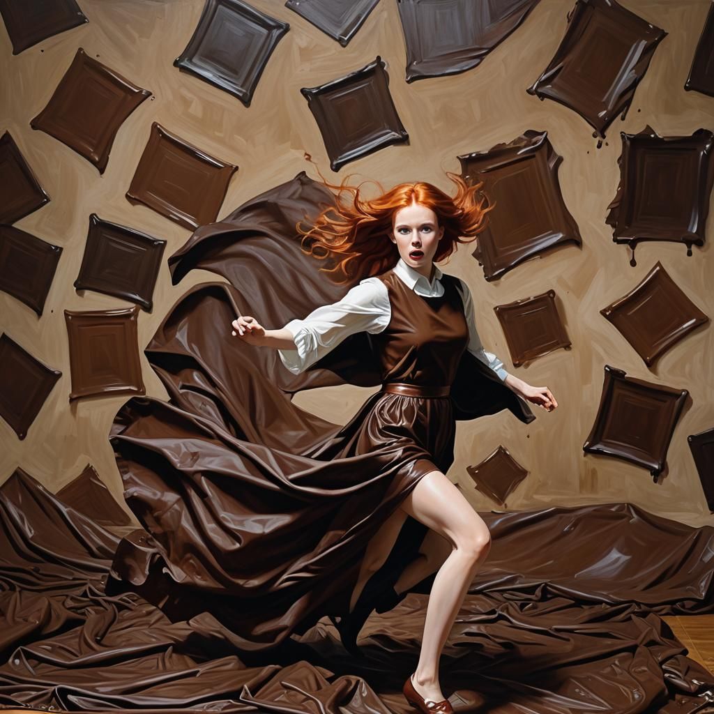 Redhead Escapes Chocolate Blanket: Hyperrealistic Horror Art