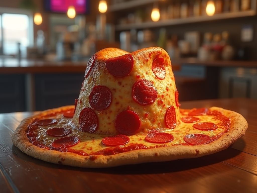 Pepperoni Pizza Cowboy Hat on Diner Counter