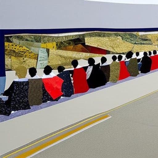 Political Street Demonstration in Torn Paper Collage