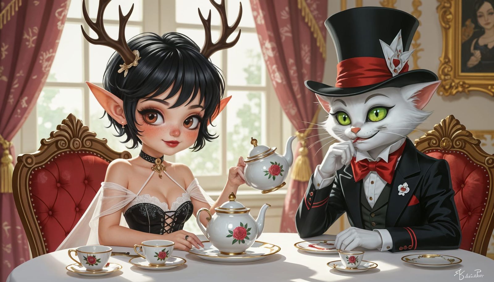 Chibi Elf Maiden at High Society Tea Party with Mad Hatter