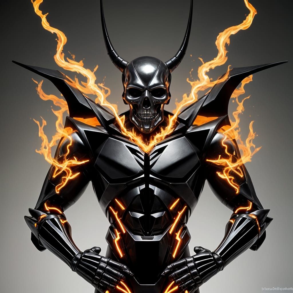 Metallic Skeleton Fiend in Flames with Silver Bobcat Ears